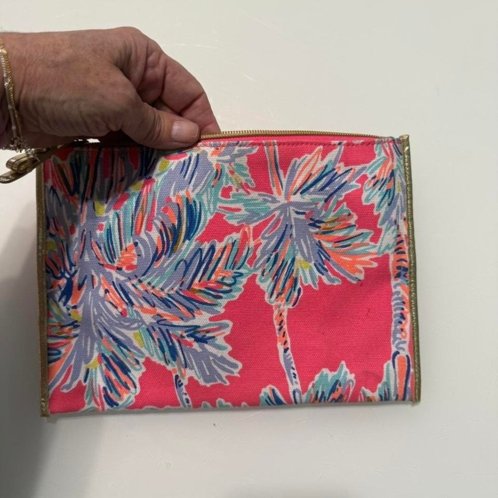 Lilly Pulitzer‎ pink and blue palm tree print makeup bag #LillyPulitzer